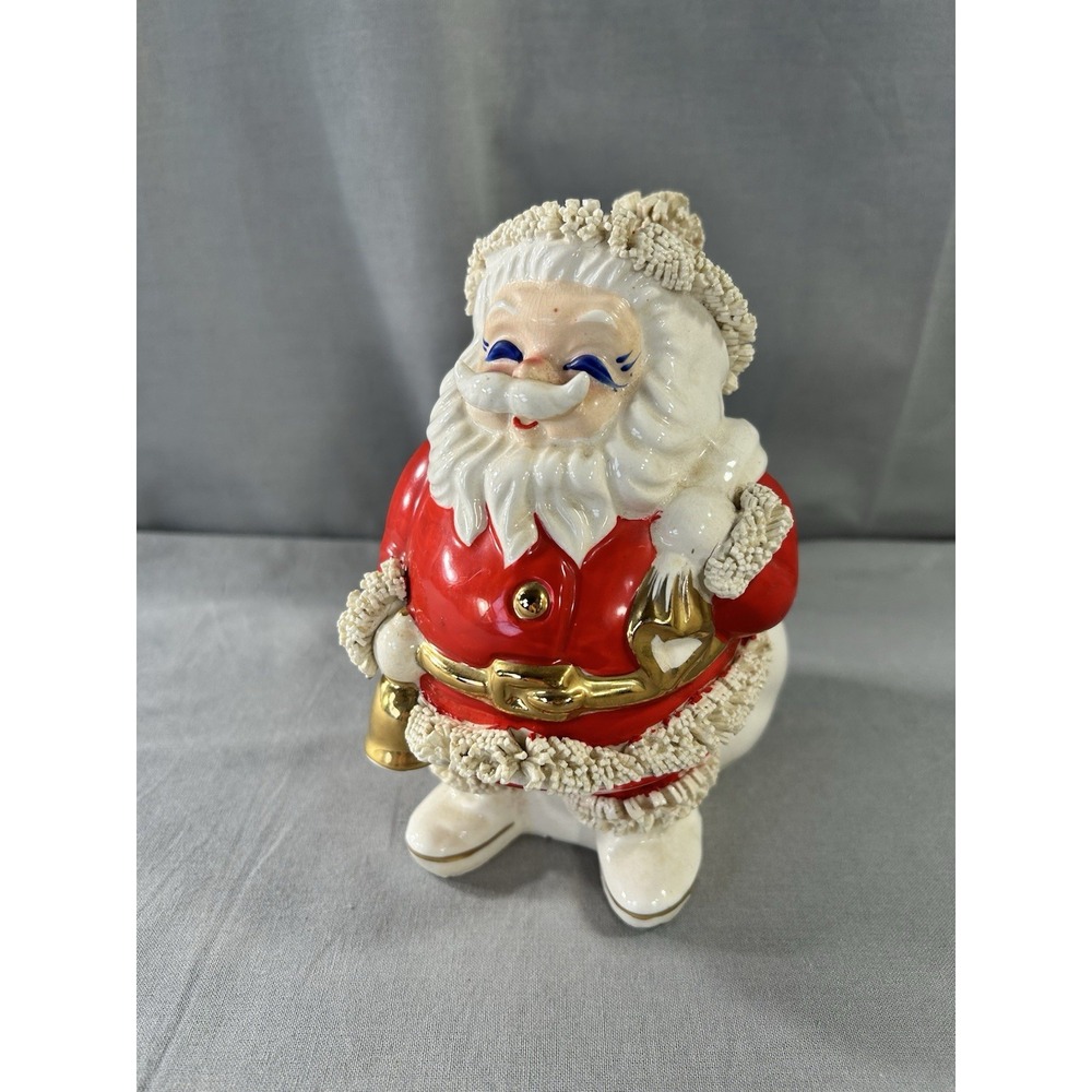 vintage mid-century ceramic Santa Claus coin bank Piggy Bank Has Wear